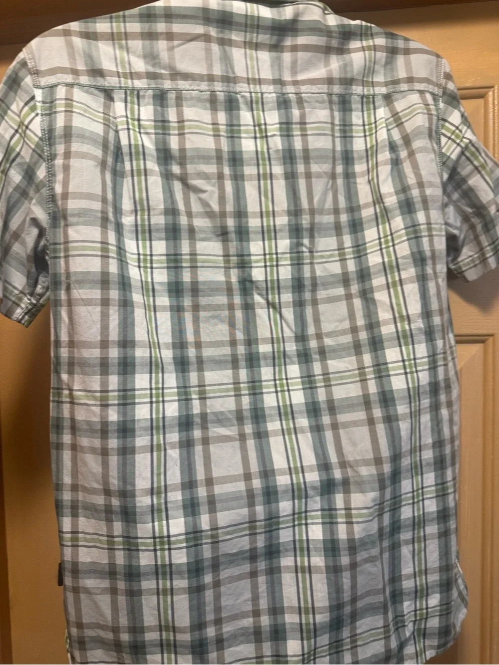 The North Face Men's Short Sleeve Plaid Button-Down Shirt  White & Green Sz M